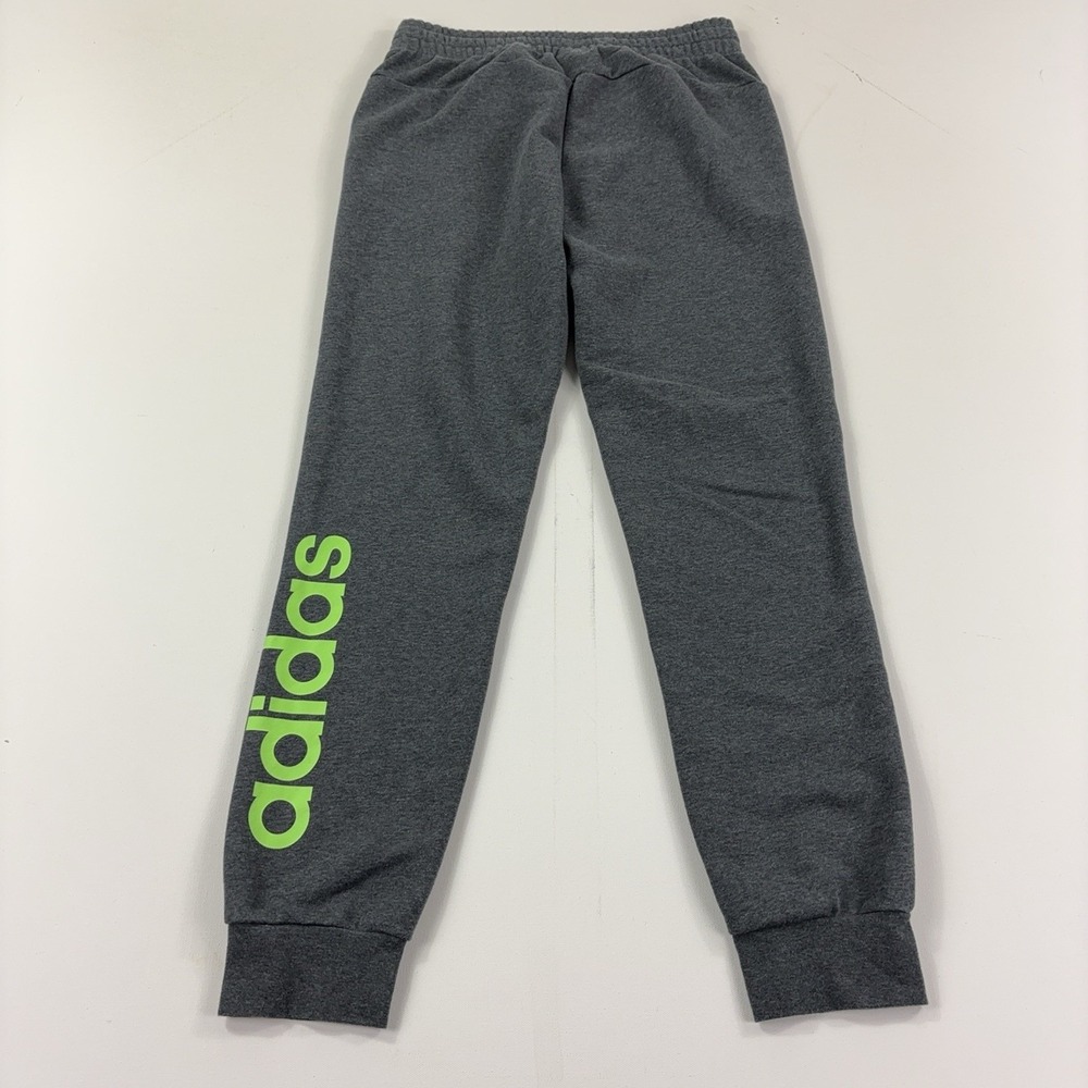 Adidas Pants Mens Medium Gray French Terry Jogger Drawstring Neon Logo